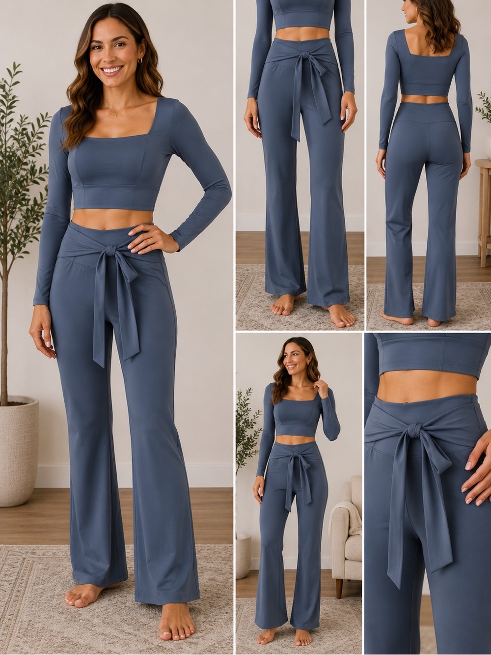 Kimberly Vg Activewear Set Large Blue Long Sleeve Crop Top Wrap Tie Leggings